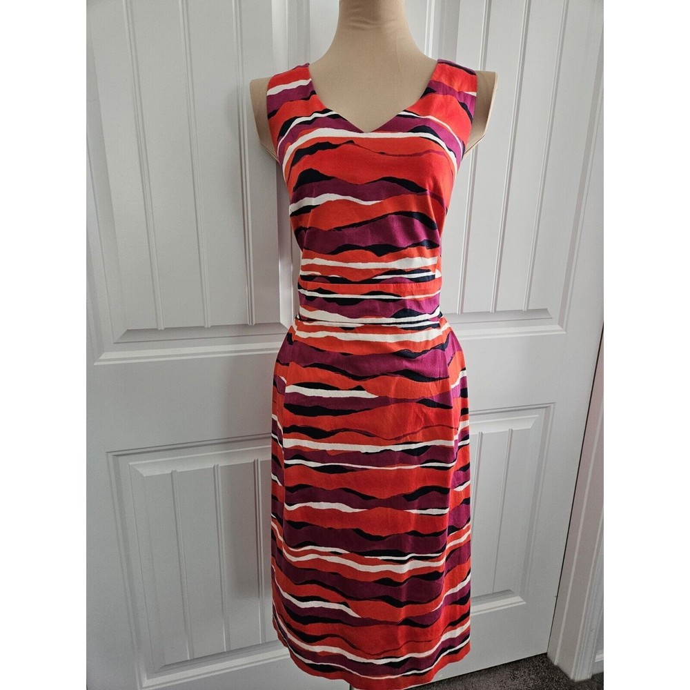 Anne Klein 18W Red Pink Navy Wave Stripe A Line Flare dress Work Cocktail